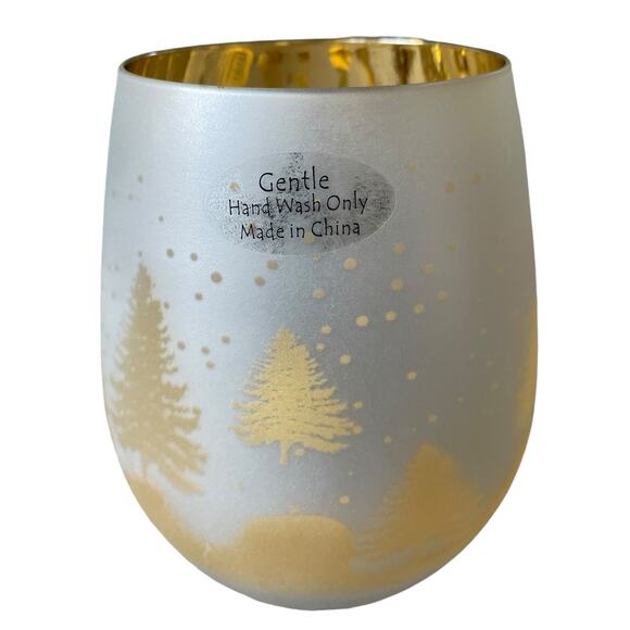 Christmas Frosted Stemless Wine Glasses 18oz Set of 2 Gold & Silver Holiday Glam - Picture 9 of 10